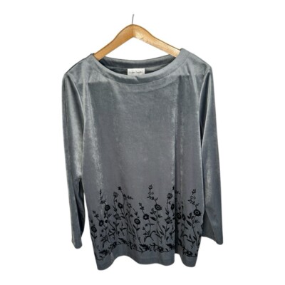 Vintage Graver Studio Velvet Top Shimmery Floral Pattern Size 1X Silver Black