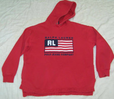 Vintage Polo Ralph Lauren Red Hoodie with American Flag - P/S