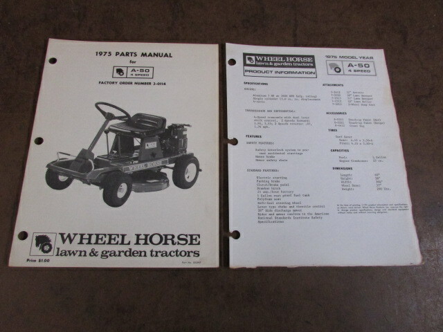 Wheel Horse A-50 parts manual mower tractor speed