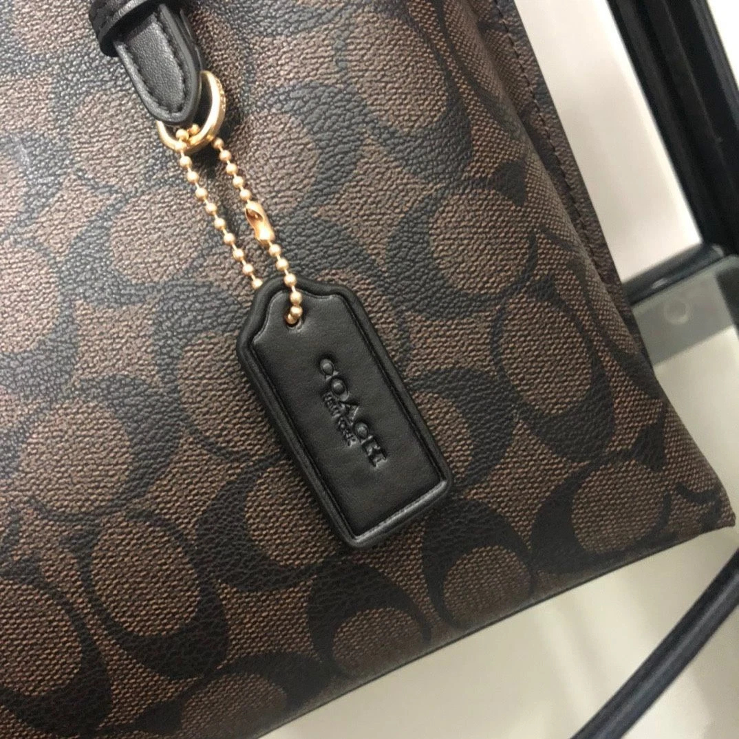 Borsa Coach Mollie Tote 25 C4250 2WAY PVC Tela Pelle Nero x Marrone Outlet Nuova