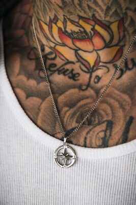 North Star Necklace, Travel Necklace, Compass Necklace, Silver Compass Necklace,