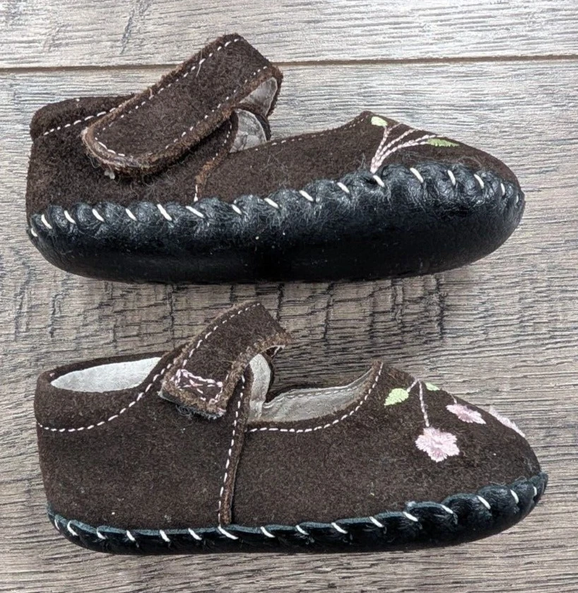 Bebé Niña Ropa Pediped 0-6 Meses Mckenna Marrón y Rosa Flor Zapatos Foto 4 de 4