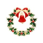 Bell Bow Gold Holiday Pin Brooch Green Red Crystal Rhinestone Christmas Swinging