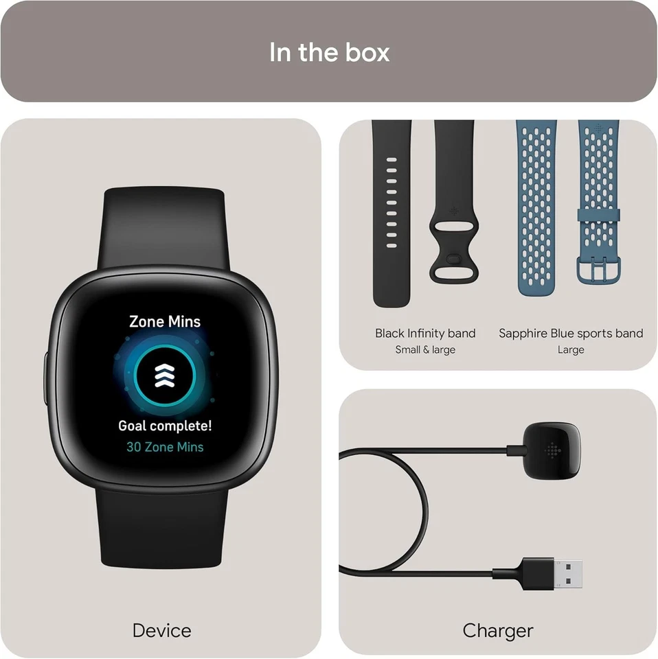 Fitbit Versa 4 Sports Pack 40,5mm Aluminiumgehäuse mit Sportarmband - Schwarz... - Bild 3 von 4