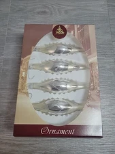 Enchanted Forest 4 Silver Teardrop Icicle Christmas Ornaments With Box