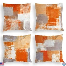 Set of 4 Orange Grey 18x18 Throw Pillow Covers for Sofa Bedroom Décor