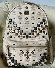 MCM Rucksack Tasche STARK beige Logoprint Damen Unisex LARGE