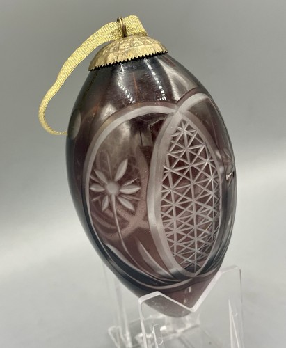 Art Glass Lavender Purple Etched Heavy Christmas Ornament Teardrop Read - Picture 3 of 14
