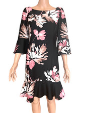 Vince Camuto Black Floral Fit and Flare Size 8 Boho Chic Cocktail Wedding Guest