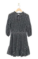 Shoshanna Mira Polka Dot Eyelet Dress Tie Neck Ruffled Hem Black Blue Size 10