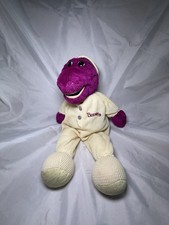 VINTAGE 1990'S BEDTIME BARNEY PLUSH YELLOW THERMAL KNIT PAJAMAS 16"