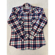 Vintage Mens Long Sleeve Pearl Snap Plaid Shirt Large Made in USA