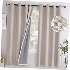 72 Inches Long Linen 100 Blackout Curtains for 52"W x 72"L Pack of 2 Beige