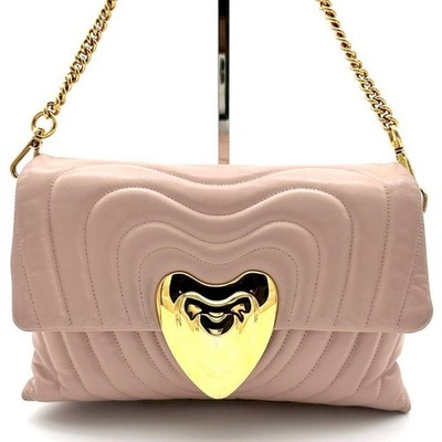 Escada Quilted Heart Chain Shoulder Bag Purse Leather Pink USED Good Condition