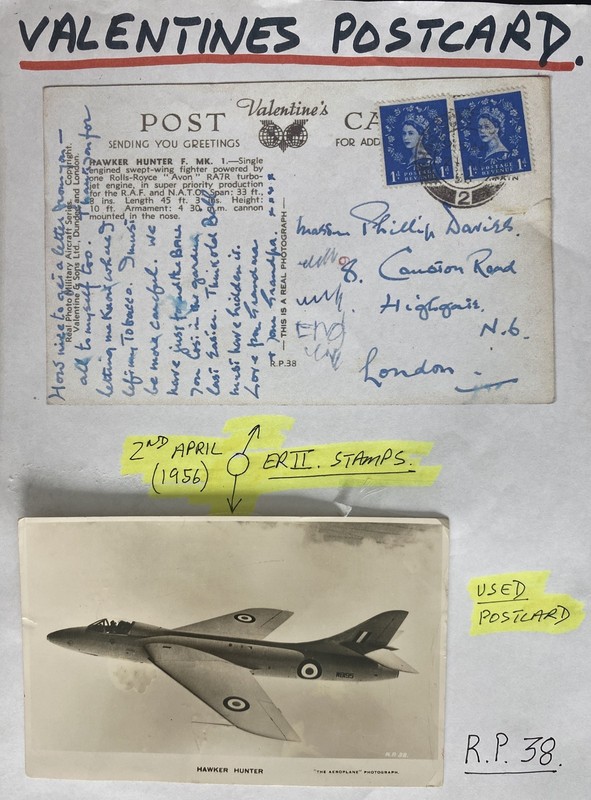 1956 England RPPC Postcard Cover To London Hawker Hunter Airplane