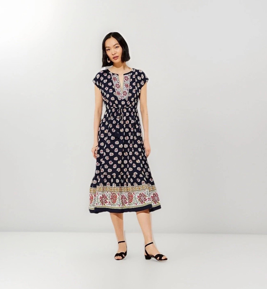 midi v neck black tie dress Dresses neck side tie midi dress Loft V-Neck Tie Waist Floral