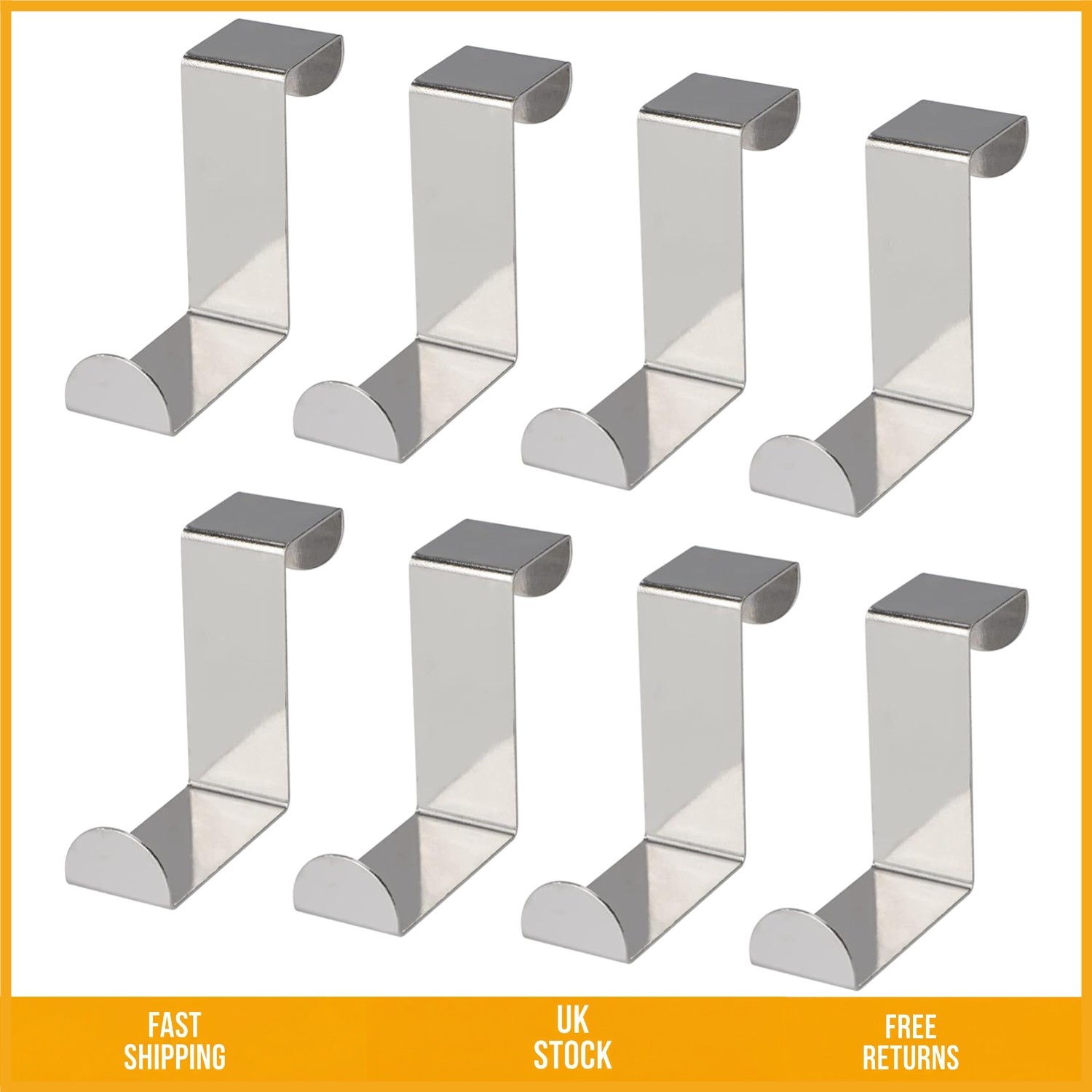 Durable Reversible Z Shaped Stainless Steel Over Cabinet Door Hooks 8 Pieces