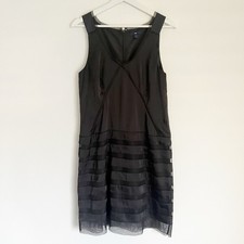 Gap Black Satin Sheer Trim Sleeveless Party A-Line Short Dress Women’s 6 EUC