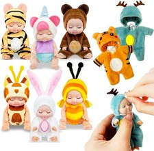 6 Pcs 4 Inch Mini Baby Dolls,Cute Small Baby Doll Toys with 8 Pcs Animal Clothes