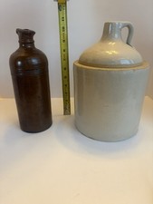 Antique Stoneware Jug  Primitive Bottle Lot   Salt Glaze  Brown Slip   1800s
