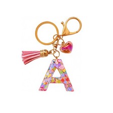 Colorful Initial Letter Keychain for Women Girls Alphabet Keychain A-pink
