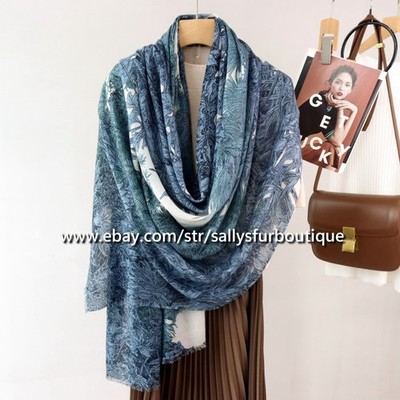 Sallys Cashmere Ring Oblong Scarf Wrap Shawl Nature Print Soft Delicate 78''*39''