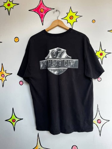 Vintage 90s Kansas City Tee | Black Biker Grunge Graphic T-Shirt XL - Bild 4 von 9