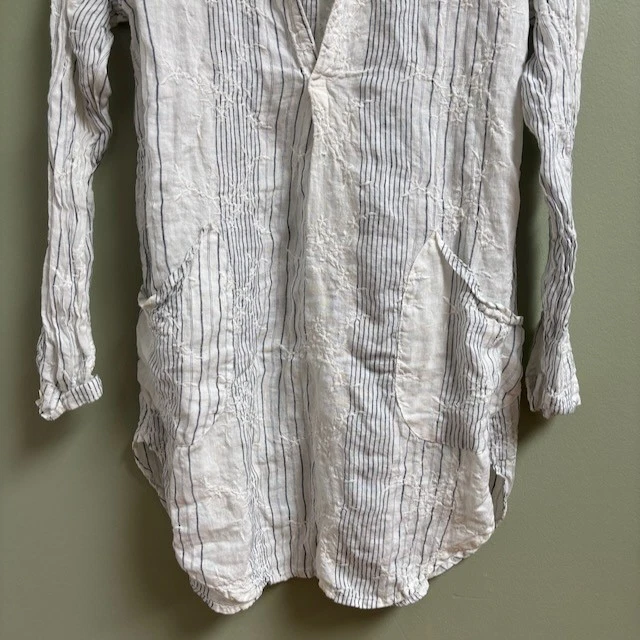 Túnica a Rayas Bordada Floral Lagenlook Tonos CP para Mujer Talla XS Boho Playa Foto 3 de 4