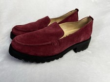 Nuevo Hush Puppies Mocasines Tacones Gamuza Anchos Para Mujer 9 W Borgoña Suelas Gruesas Nuevo Sin Caja