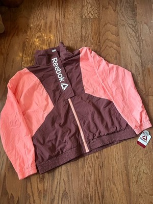 Reebok Full-Zip Focus Track Windbreaker, Lined, XL, Front Flap, Coral/Ginger