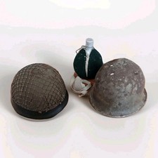 LOTTO MILITARE_ ELMETTO M33 COMPLETO + RETE, ELMETTO FRANCESE, BORRACCIA_NO WW2
