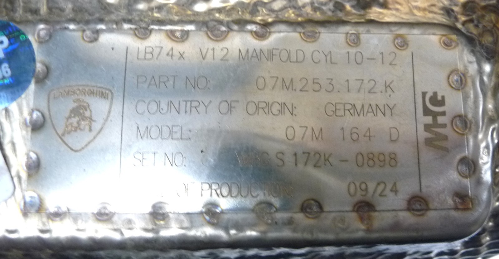 2024-2025 Lamborghini Revuelto Right V12 Exhaust Manifold (10-12) 7M253172K OEM