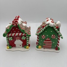 Set Of 2 Glittery Peppermint Candy Gingerbread House Christmas Ornaments 3  
