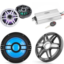 Clarion Marine 4 Channel Amp  Premium 7.7" w/ 10" Grey Grill Boat Audio Upgr...