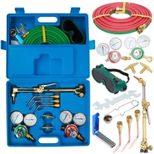 Oxygen Acetylene Welding & Cutting Torch Kit,Long Hose,Brass Nozzle,Regulators