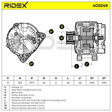 RIDEX Alternatore FIAT,PEUGEOT,CITROËN 4G0249 71732307,71733552,9644103580 9646065480,9646065488,9646321780,9646321880,1800A138,570200,5702000,5702E2 - 6