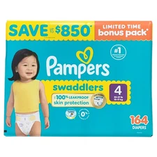 Pampers Swaddlers Hypoallergenic Disposable Diapers Size 4 (22-37lb), 164 Count
