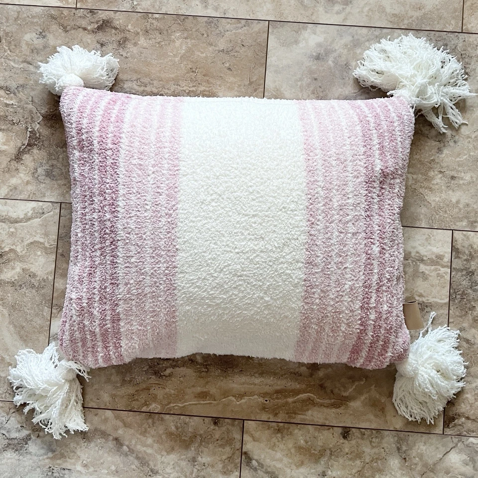 Almohada UGG Amapola Oblonga Desierto Coral Rayas Rosa ~ 20”x16” Suave con Borlas Foto 2 de 4