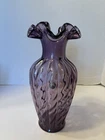 FENTON VASE PURPLE SWIRL OPTIC 11" WITH 95TH STICKER