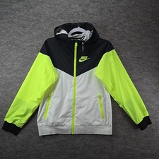 Nike AmJacket Boys Full Zip Windbreaker Hooded Kids- BLACK/WHITE/VOLT Sz L NWT
