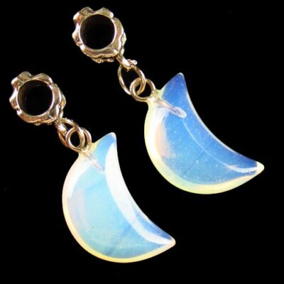 3Pcs Opal Opalite Half-moon & Tibetan Sliver Big Hole Pendant Bead 