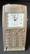 Miniature Clock Cell Flip Phone Gold Tone with Second Hand