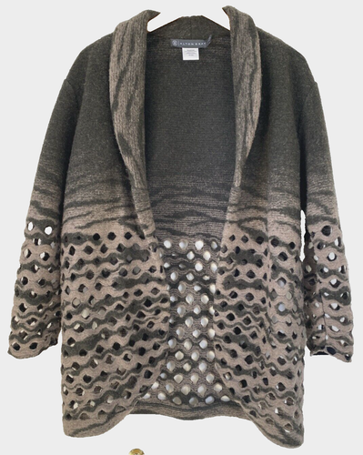Art-to-Wear Artsy Gray Tan Felted Wool Cardigan Made Canada - Picture 2 of 8