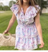 LoveShackFancy Floral Lavender Tiered Ruffle Dress Size: X Small