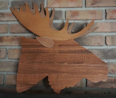 Large Moose Head Rustic Wood Plank Lodge Cabin Home Decor Cabincore Sign NEW