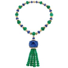 Rare Green & Blue Gems Jewelry Necklace Inspired by Elizabeth Taylor 925 Silver