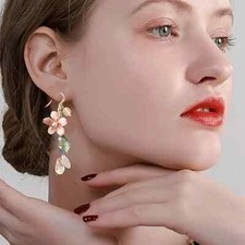 Cherry Blossom Dangle Drops Floral Pink Earrings Imitation Pearl
