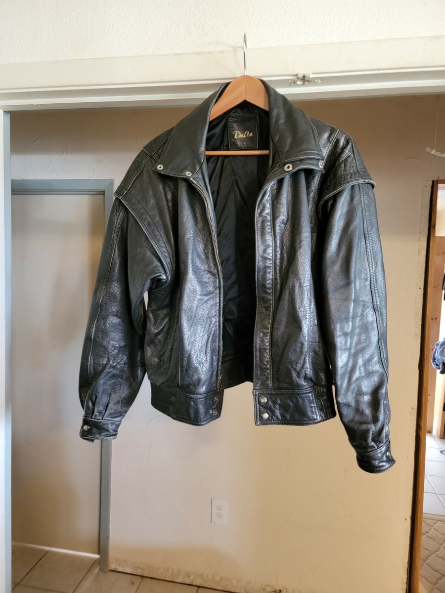 80s 90s LUAU Single Leather Jacket 短丈 VTG 80s 90s Winlit Black Leather Moto Biker Cafe Western Zip