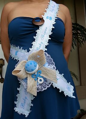 Baby Shower Mom To Be It's a Boy Sash Blue With Rattle, Ribbon and