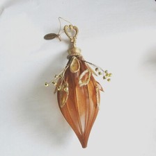 Hanging Embellished Amber Colored Ornament w Gold Color Accents - Katherine's